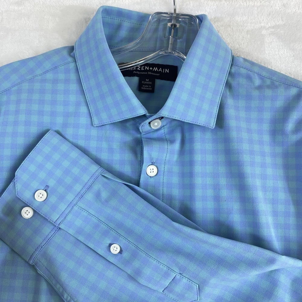 Mizzen+Main Light Blue and Teal Gingham Button-Down Shirt